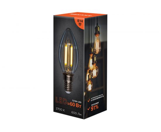 Филаментная лампа REXANT Свеча CN35 7.5 Вт 2700K E14 604-083 – изображение 7