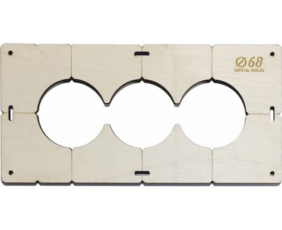 Шаблон для сверления подрозетников на 3 отверстия диаметром 68 мм, толщина фанеры 8 мм РОТОР 3shablon68 