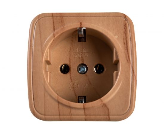 1-местная розетка EKF Минск ОП 16А с заземлением светлое дерево EGR16-028-30 
