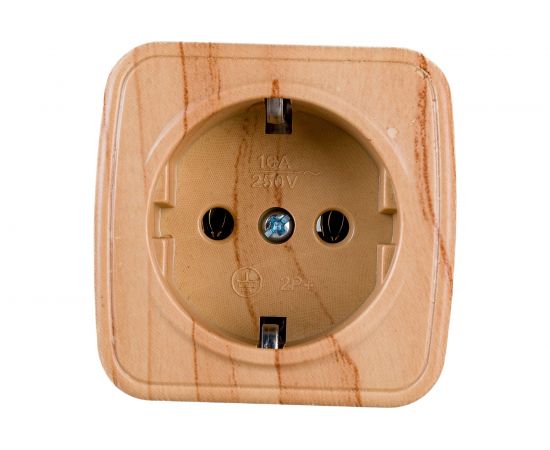 1-местная розетка EKF Минск ОП 16А с заземлением светлое дерево EGR16-028-30 – изображение 3