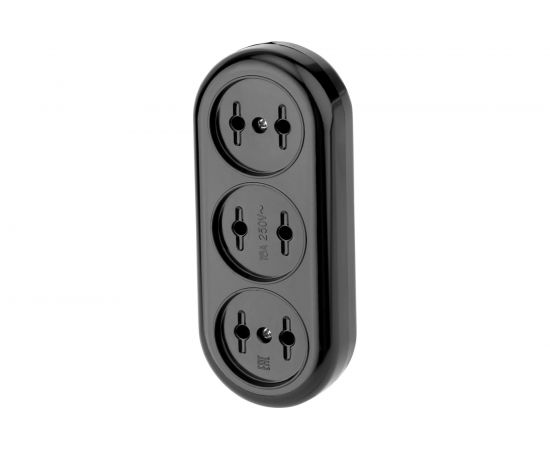 Карболитовая колодка REXANT на 3 гнезда без заземления 16 А черная 11-8979 