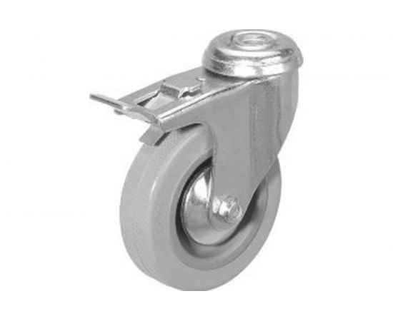 Колесо серая мягкая резина под болт отверстие 10 мм с тормозом SCHG25 50 мм MFK-TORG 5057050M 