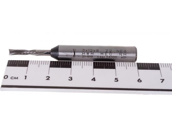 Фреза спиральная монолитная (3x12x60 мм; S 8 мм; RH; Z2) по дереву CMT 192.830.11 – изображение 2