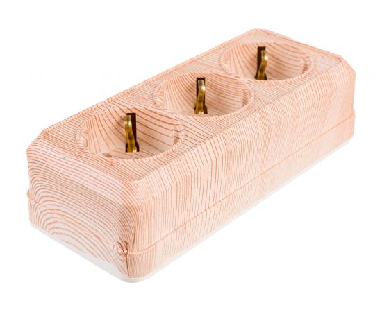 Розетка Intro Quadro 2-206-11 с заземлением трехместная 3x2P+E, 16А-250В, IP20, открытая установка, сосна, Б0053826 – изображение 3