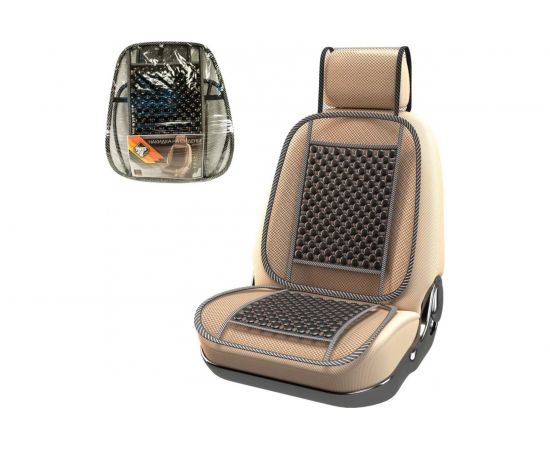 Накидка на сиденье Nova Bright с подголовником, деревянные пластины, черная 132х52 см 47347 