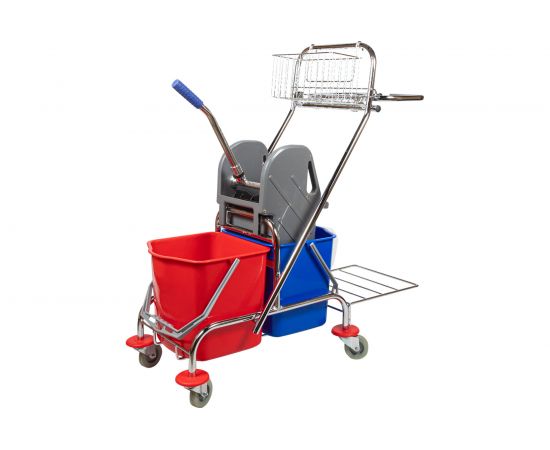 Уборочная тележка Baiyun двухведерная, 2x17, с отжимом, с креплением для мешка AF08087 