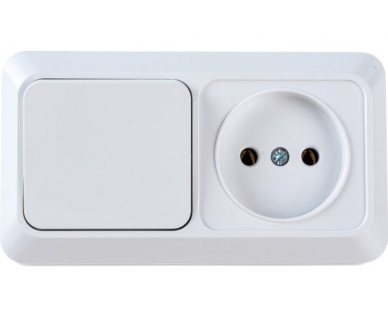 Комбинированный блок TDM выключатель 1-клавишный 10А + розетка 2П 10А 250В БКВР IP20 белый "Ладога" SQ1801-0105 