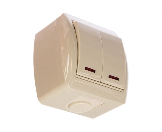 Двойной выключатель Lezard NATA, с подсветкой, крем, 710-0300-112 