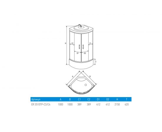 Душевая кабина Erlit Comfort 1000x1000x2150 ER3510TP-C3-RUS – изображение 2