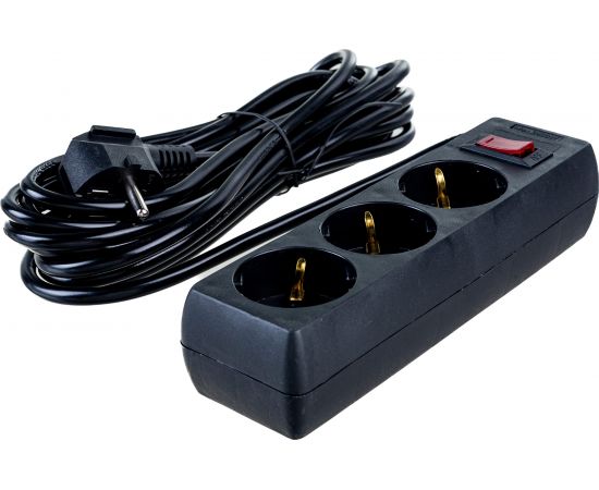 Удлинитель ExeGate EC-3-5B 3 евро с заземлением, 5м, з/п, выключатель с подсветкой, черный 279352 – изображение 2