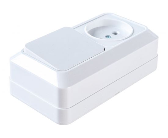 Комбинированный блок TDM выключатель 1-клавишный 10А + розетка 2П 10А 250В БКВР IP20 белый "Ладога" SQ1801-0105 – изображение 3