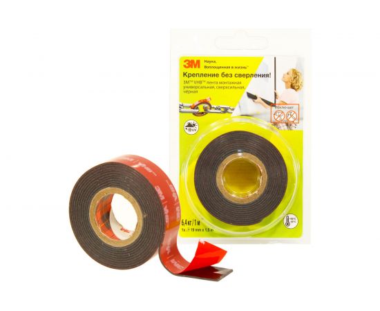 Монтажная универсальная лента 3M VHB, сверхсильная, черная, 19 мм х 1,5 м 4687202276158 – изображение 3