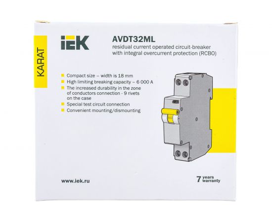 Автоматический выключатель дифференциального тока IEK АВДТ32МL С10 10мА KARAT MVD12-1-010-C-010 – изображение 6