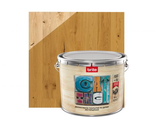 Декоративное покрытие по дереву BRITE FLEXX экстерьерное, тик, ведро 9 л 212461 