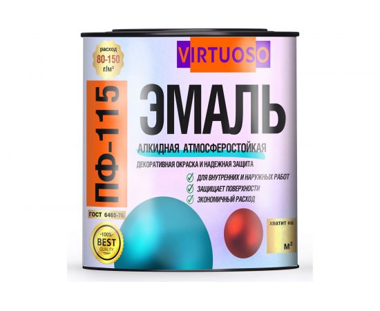 Эмаль VIRTUOSO ПФ-115 ГОСТ ярко-зеленая 2,4 кг RAL-6018 11588503 