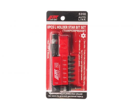 Набор вставок 1/4 DR торкс с отверстием T10H-T40H и Г-образным держателем 8шт JTC 5358 