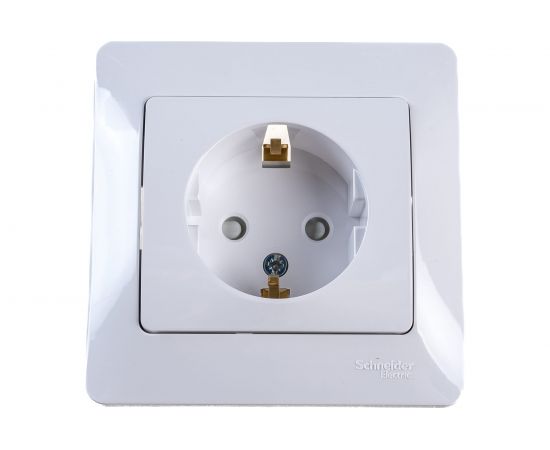 Розетка Schneider Electric 1-м GLOSSA с заземлением, защитные шторки белая SchE GSL000144 