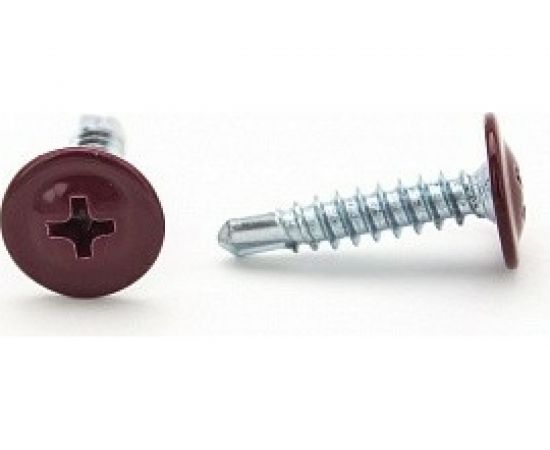 Саморезы с пресс-шайбой Госкреп со сверлом 4,2х16мм красные RAL3005 35 шт., подвес 1-0017450 