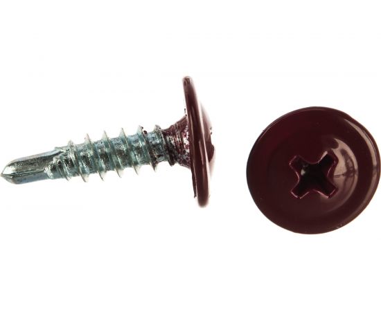 Саморезы с пресс-шайбой Госкреп со сверлом 4,2х16мм красные RAL3005 35 шт., подвес 1-0017450 – изображение 3