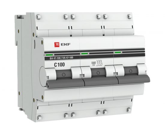 Автоматический трехполюсный выключатель EKF 100А С ВА47-100 10кА PRoxima mcb47100-3-100C-pro 6453888 