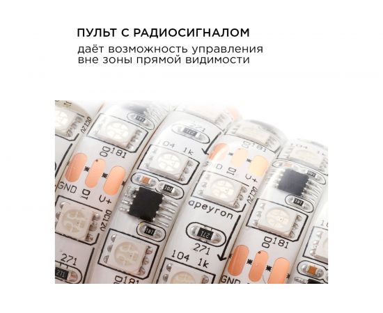 Комплект цифровой светодиодной ленты Apeyron 12В, 14,4Вт/м, smd5050, 60д/м, IP65, подложка 10мм (белый), 5м, rgb 85ЦЛ – изображение 5