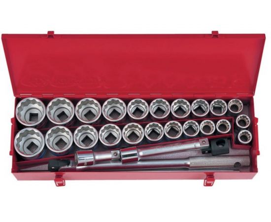 Набор торцевых головок с принадлежностями (3/4"", двенадцатигранные, 22-50 мм, 1""-2"", 26 предметов) KING TONY 6226CR 