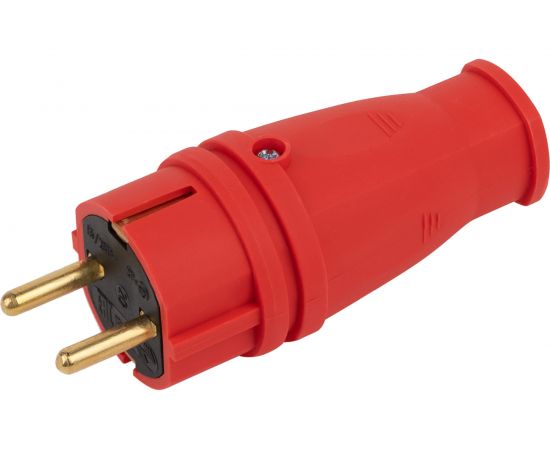Каучуковая вилка ЭРА с заземлением VX10-R-IP44 16А IP44 прямая красная, Б0055415 