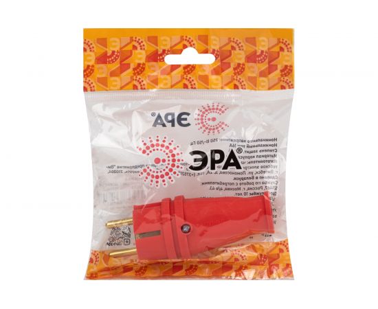 Каучуковая вилка ЭРА с заземлением VX10-R-IP44 16А IP44 прямая красная, Б0055415 – изображение 2