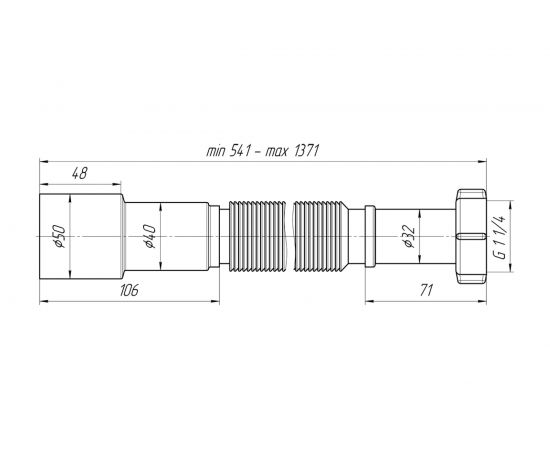 Гофра с гайкой АНИ Пласт 1 1/4 дюйма x 40/50 мм, L-541-1371 мм K216 025-0279 – изображение 2