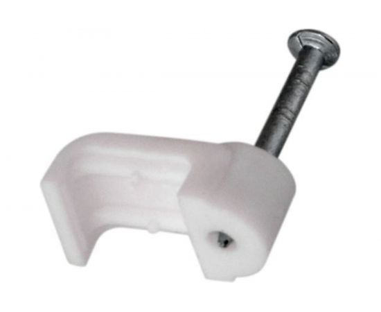 Пластиковая плоская скоба с гвоздем REXANT 10x3 мм, белая, 20 шт. 07-4209-20 