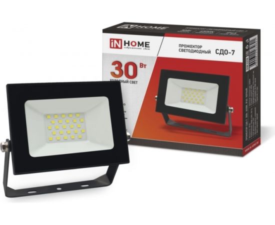 Светодиодный прожектор IN HOME СДО-7 30Вт 230В 6500К IP65 черный 4690612034621 