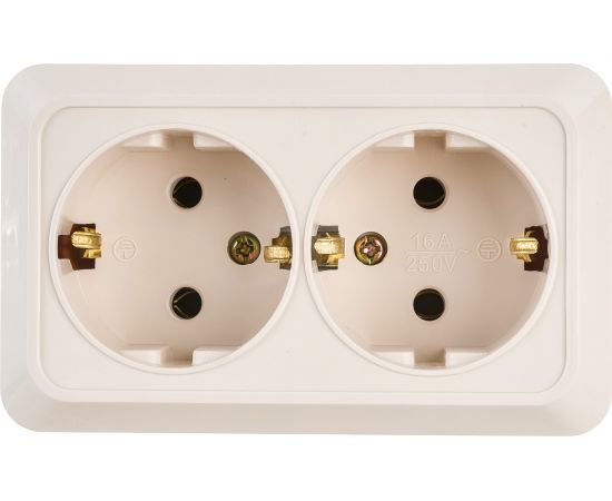 Розетка Intro Quadro с заземление двойная 2x2P+E Schuko, 16А-250В, IP20, открытая установка, слоновая кость, Б0053803 
