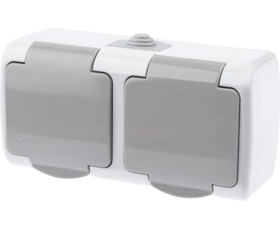 Розетка Intro Atlantic 5-204-03 двойная с заземлением Schuko шторки открытой установки серый Б0051061 