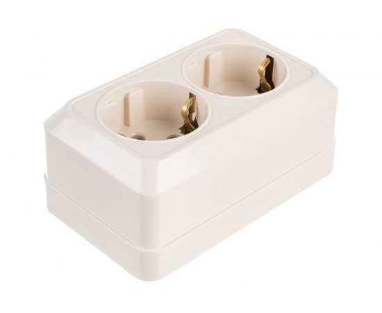 Розетка Intro Quadro с заземление двойная 2x2P+E Schuko, 16А-250В, IP20, открытая установка, слоновая кость, Б0053803 – изображение 2