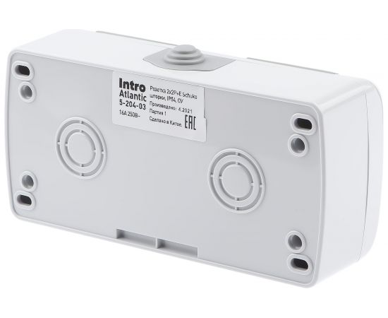 Розетка Intro Atlantic 5-204-03 двойная с заземлением Schuko шторки открытой установки серый Б0051061 – изображение 2