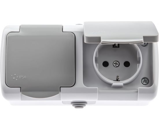 Розетка Intro Atlantic 5-204-03 двойная с заземлением Schuko шторки открытой установки серый Б0051061 – изображение 3