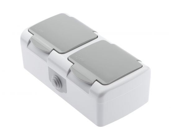 Розетка Intro Atlantic 5-204-03 двойная с заземлением Schuko шторки открытой установки серый Б0051061 – изображение 4