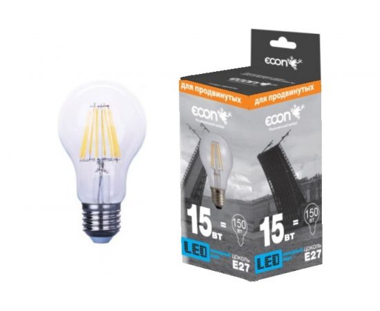 Светодиодная лампа ECON, LED A 15 Вт E27 4200K A65 FIL 901520 