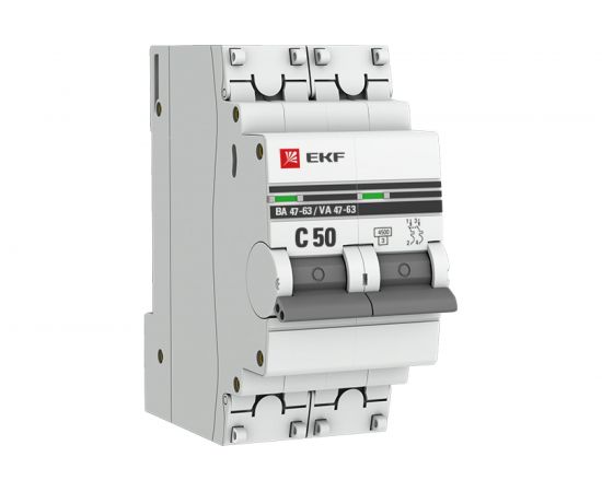 Автоматический выключатель EKF, 2P 50А 4,5kA ВА 47-63 PROxima mcb4763-2-50C-pro 