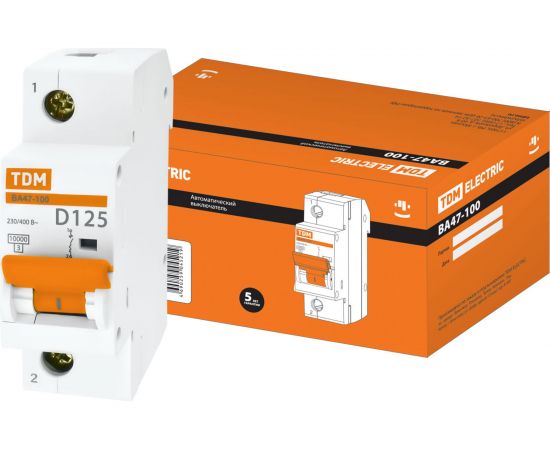 Автоматический выключатель TDM ВА47-100, 1Р, 125А, 10кА, характеристика D SQ0207-0093 