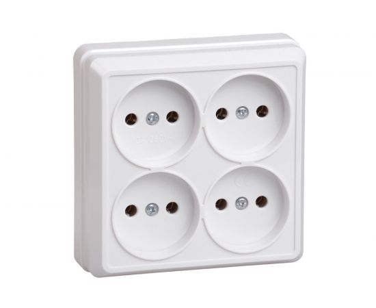 Четырехместная розетка IEK РС24-2-ОБ, без заземляющего контакта, 10А, открытой установки, ОКТАВА, белый ERO40-K01-10-DC 