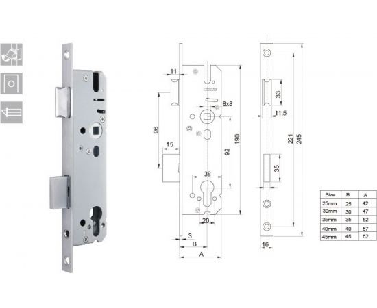 Дверной врезной замок ANBO (для ПВХ; 92 мм; пл. 16 мм; д/м 40 мм; с фалевой защёлкой) l4387 – изображение 2