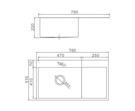 Кухонная мойка из нержавеющей стали WISENT 7851-L 78x51 см WS37851-L/WGER010 – изображение 2
