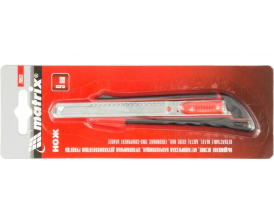 Нож 9мм, выдвижное лезвие, металлическая направляющая, эргономичная двухкомпонентная рукоятка MATRIX 78932 – изображение 4