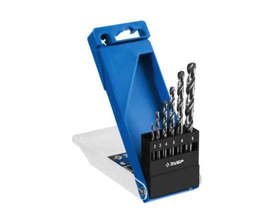 Набор сверл по металлу Проф 2-8 мм, класс А, сталь Р6М5, 6 шт. Зубр 29625-H6 