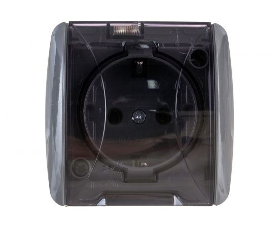 Розетка TDM 2П+3 открытой установки IP54 16А с прозрачной крышкой серая Селигер SQ1818-0107 