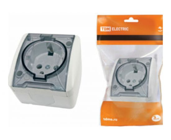 Розетка TDM 2П+3 открытой установки IP54 16А с прозрачной крышкой серая Селигер SQ1818-0107 – изображение 5