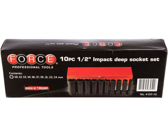 Набор 6 гранных длинных, ударных головок 1/2"", FORCE 4107-10 