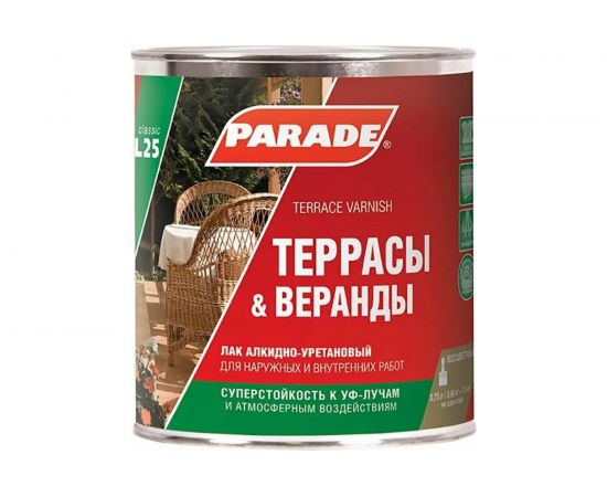 Лак алкидно-уретановый PARADE L25 Террасы & Веранды Матовый 0,75 л Россия 90003467420 