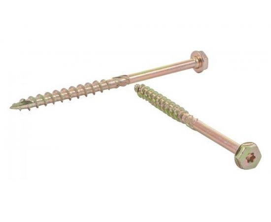 Самонарезающий шуруп для дерева с шестигранной головкой Rusconnect CK 8х140 100 шт. Желтый цинк 330814 